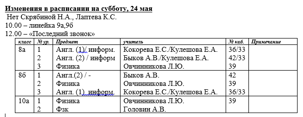 Изменение в расписании.